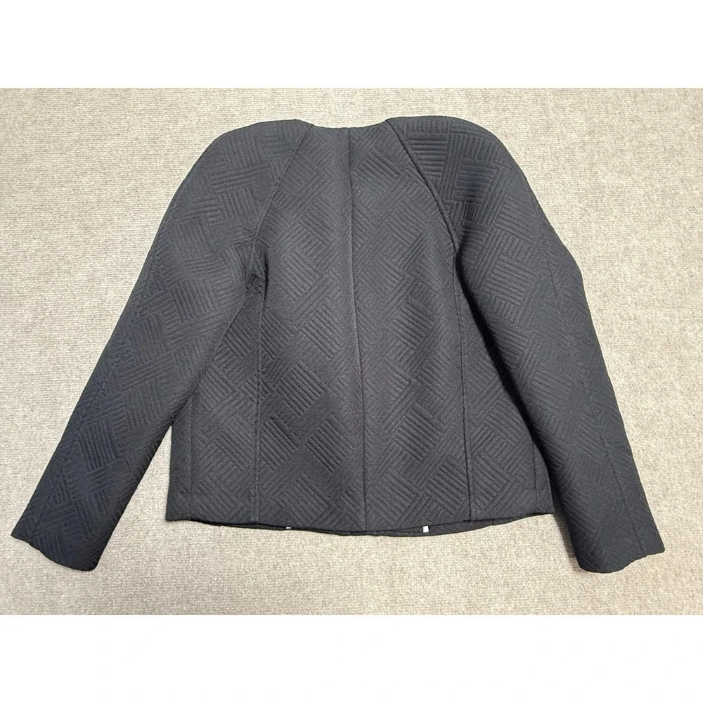 Express Jacket Womens Large Black Quilted Geometric Open Front Collarless Raglan